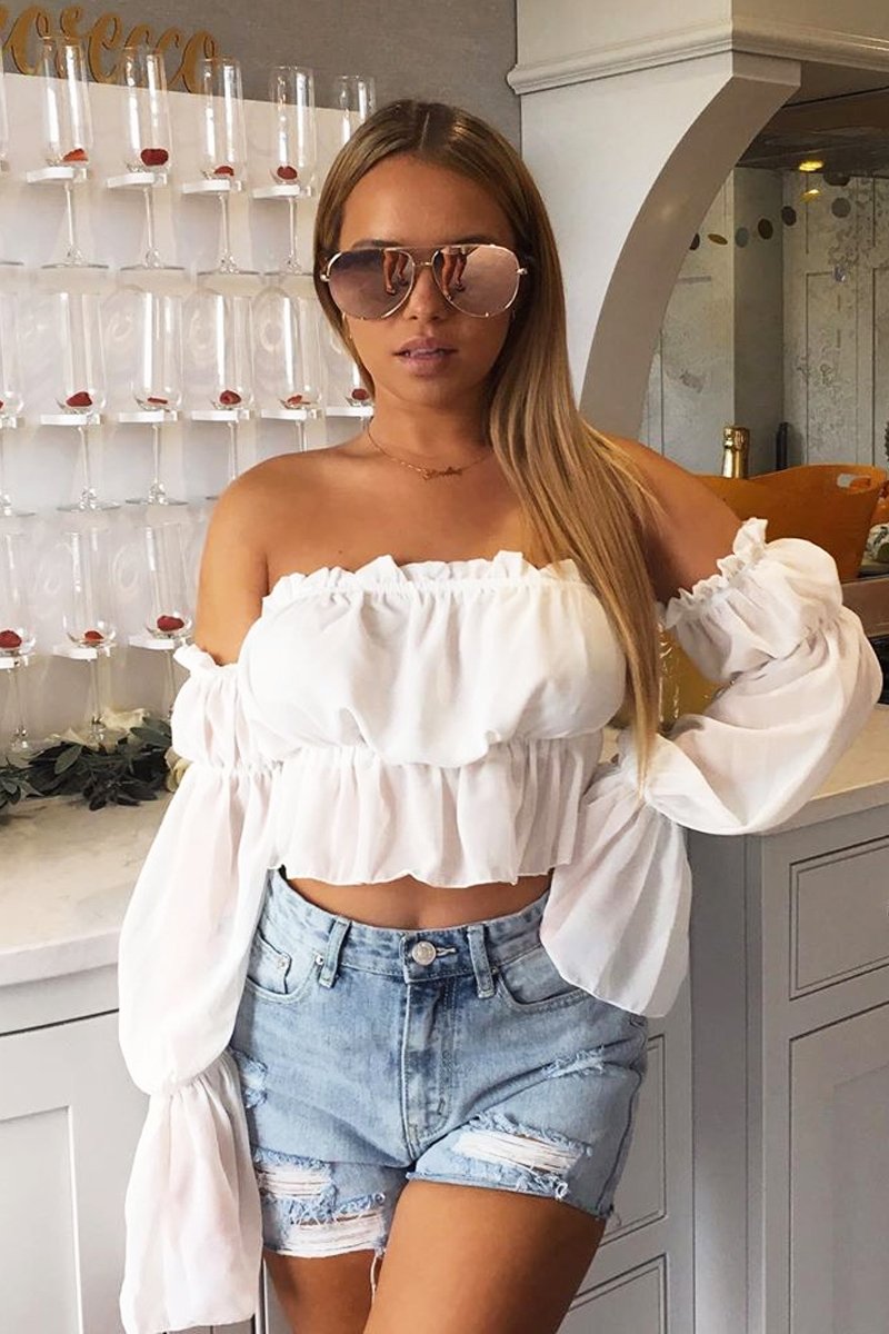 White Mesh Gypsy Style Bardot Crop Top - Ammie-Tops