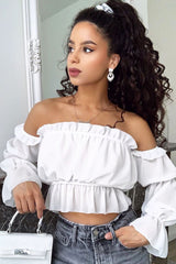 White Mesh Gypsy Style Bardot Crop Top - Ammie-Tops