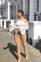 White Mesh Gypsy Style Bardot Crop Top - Ammie-Tops