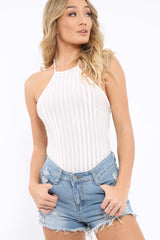 White Mesh Halter Neck Bodysuit - Ariel-Bodysuits
