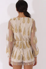 White Mesh Layer Feather Playsuit - Miranda-Playsuits