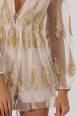 White Mesh Layer Feather Playsuit - Miranda-Playsuits