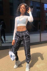 White Mesh Long Sleeve Crop Top - Aaima-Tops