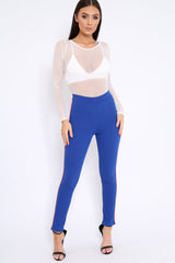 White Mesh Long Sleeved Bodysuit - Alesa-Bodysuits