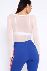 White Mesh Long Sleeved Bodysuit - Alesa-Bodysuits
