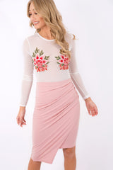 White Mesh Long Sleeved Embroidered Bodysuit - Bonnie-Bodysuits