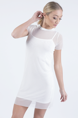 White Mesh Overlay T-Shirt Dress - Selena-Dresses