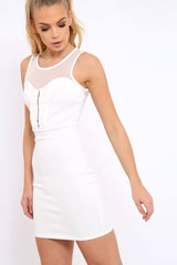 White Mesh Panel Eyelet Detail Bodycon Dress - Lolita-Dresses