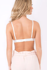 White Mesh Pink Floral Embroidered Bralet - Sianna-Bralets