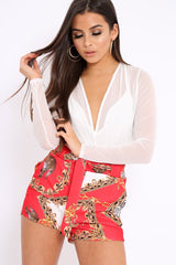 White Mesh Plunge Front Bodysuit - Eyra-Bodysuits