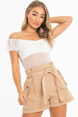 White Mesh Puff Sleeve Tie Front Bodysuit - Suki-Bodysuits