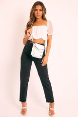 White Mesh Puffball Crop Top - Taja-Crop Tops
