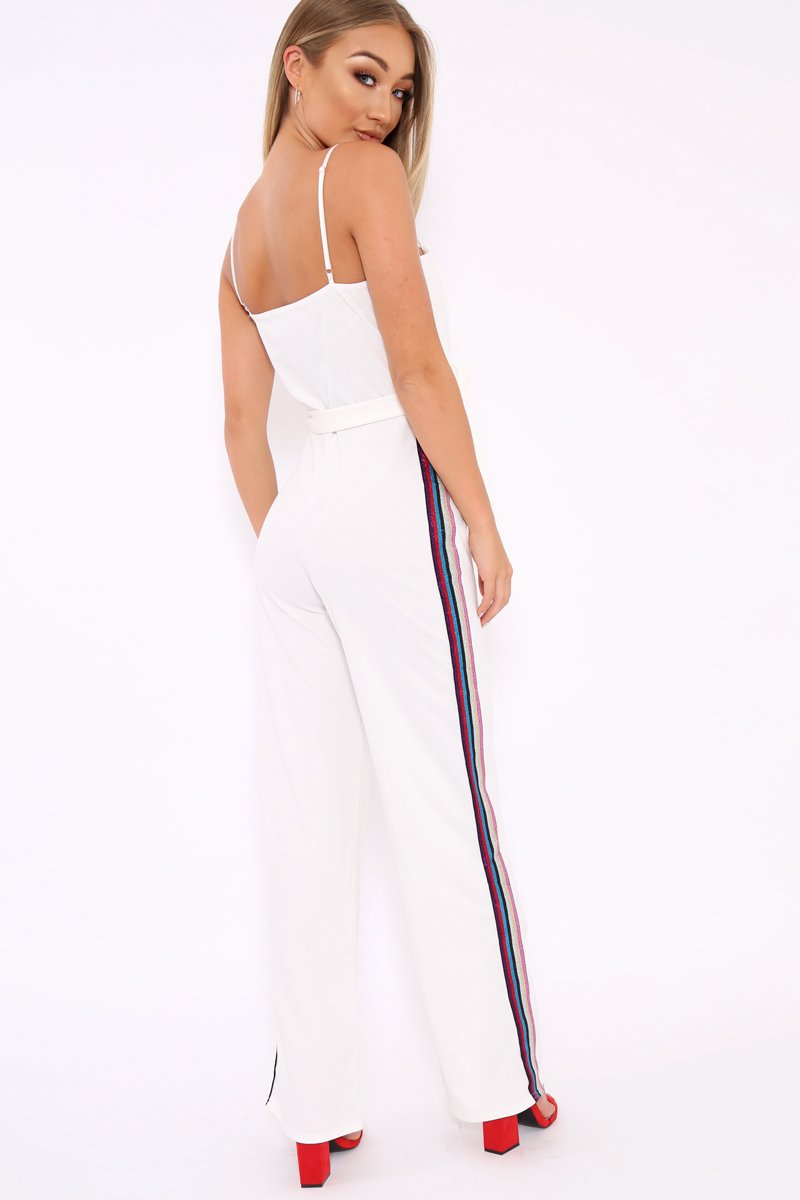 White Metallic Rainbow Stripe Jumpsuit - Jinora-Jumpsuits