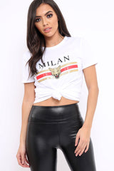 White Milan Slogan T-shirt - Emberly-Tops