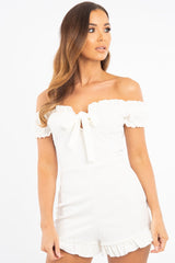 White Milkmaid Frill Detail Playsuit - Frona-Playsuits