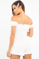 White Milkmaid Frill Detail Playsuit - Frona-Playsuits