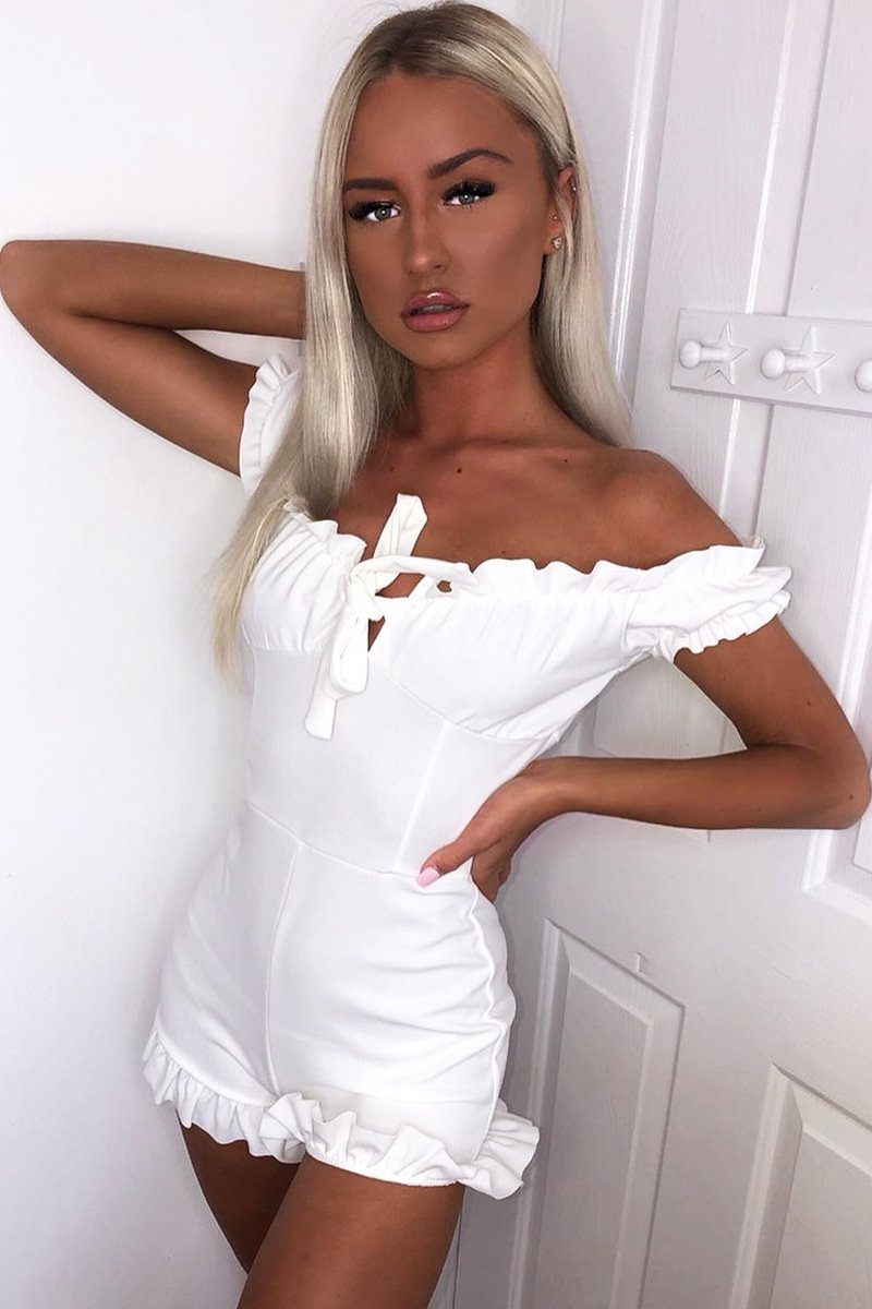 White Milkmaid Frill Detail Playsuit - Frona-Playsuits