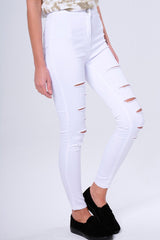 White Multi Ripped Skinny Jeans -Brianne-Jeans