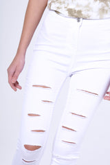 White Multi Ripped Skinny Jeans -Brianne-Jeans
