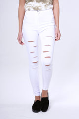 White Multi Ripped Skinny Jeans -Brianne-Jeans
