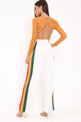White Multi Side Stripe High Waist Trousers - Wadie-Trousers