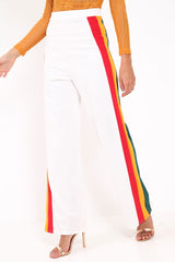White Multi Side Stripe High Waist Trousers - Wadie-Trousers