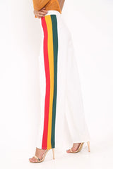 White Multi Side Stripe High Waist Trousers - Wadie-Trousers