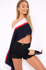 White Navy and Red Stripe Contrast Jumper - Emylee-Jumper