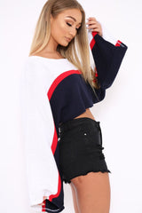 White Navy and Red Stripe Contrast Jumper - Emylee-Jumper