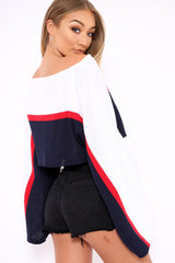 White Navy and Red Stripe Contrast Jumper - Emylee-Jumper