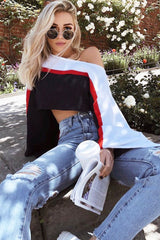 White Navy and Red Stripe Contrast Jumper - Emylee-Jumper