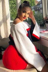 White Navy and Red Stripe Contrast Jumper - Emylee-Jumper