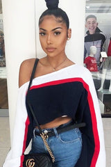 White Navy and Red Stripe Contrast Jumper - Emylee-Jumper