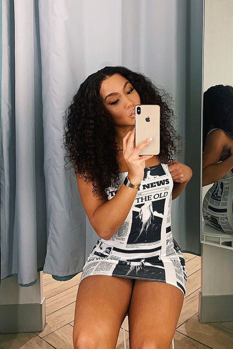 White Newspaper Print Bodycon Dress - Dallys-Dresses