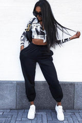 White Newspaper Print Plunge Tie Waist Top - Tilly-Tops