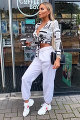 White Newspaper Print Plunge Tie Waist Top - Tilly-Tops