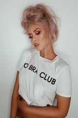 White No Bra Club Slogan T-Shirt - Radiya-Tops