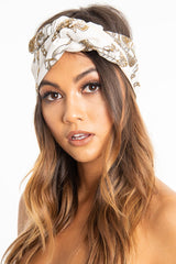 White Nude Chain Print Wired Head Scarf - Aella-Hair