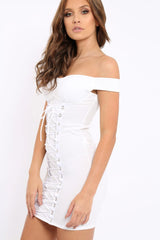 White Off Shoulder Centre Eyelet Dress - Callie-Dresses