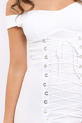White Off Shoulder Centre Eyelet Dress - Callie-Dresses