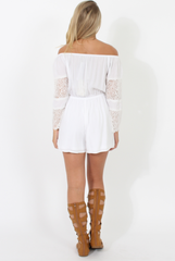 White Off Shoulder Crochet Detail Playsuit - Koran-Playsuits