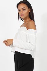 White Off Shoulder Crop Top - Violetta-Crop Tops