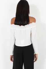White Off Shoulder Crop Top - Violetta-Crop Tops