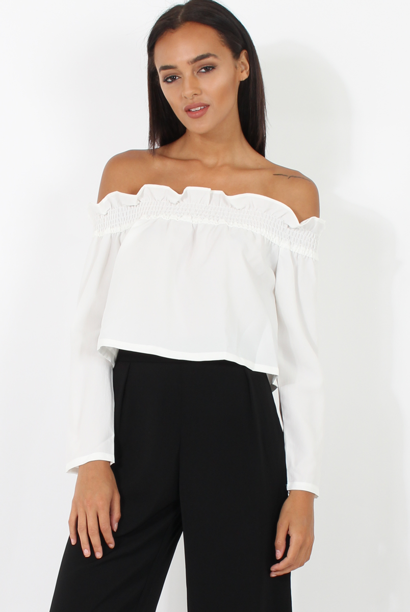 White Off Shoulder Crop Top - Violetta-Crop Tops