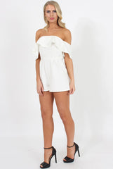 White Off The Should Frill Playsuit - Annalix-Playsuits