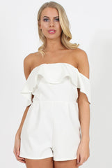 White Off The Should Frill Playsuit - Annalix-Playsuits