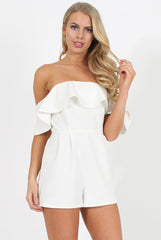 White Off The Should Frill Playsuit - Annalix-Playsuits