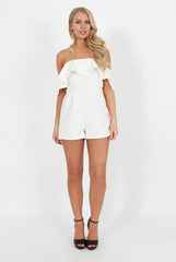 White Off The Should Frill Playsuit - Annalix-Playsuits
