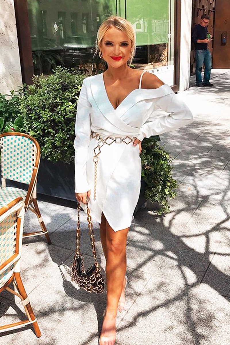 White Off The Shoulder Blazer Dress - Halia-Dresses
