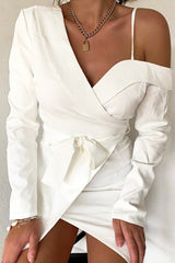 White Off The Shoulder Blazer Dress - Halia-Dresses